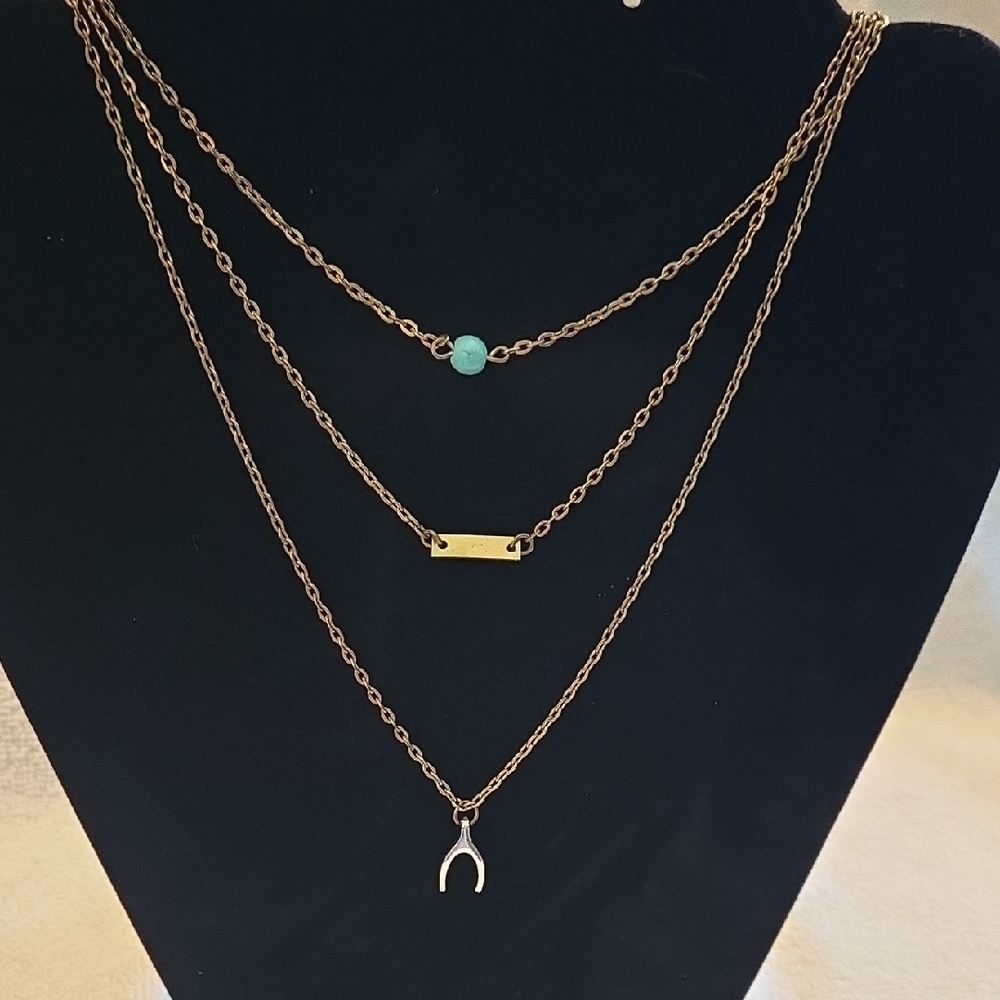 20"Gold Layered Wishbone Necklace with Turquoise Accent